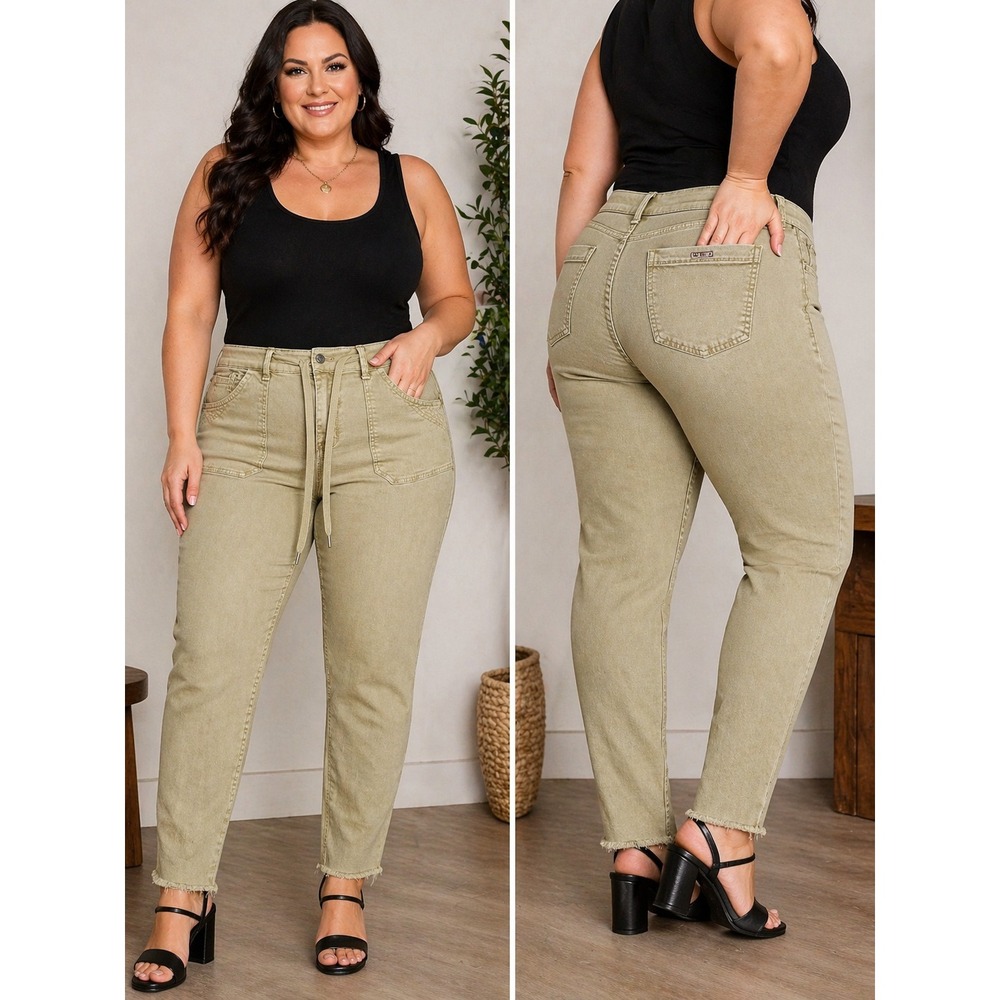 Judy Blue Pants Garment Dyed Tan Khaki Drawstring Utility Raw Hem 9/29